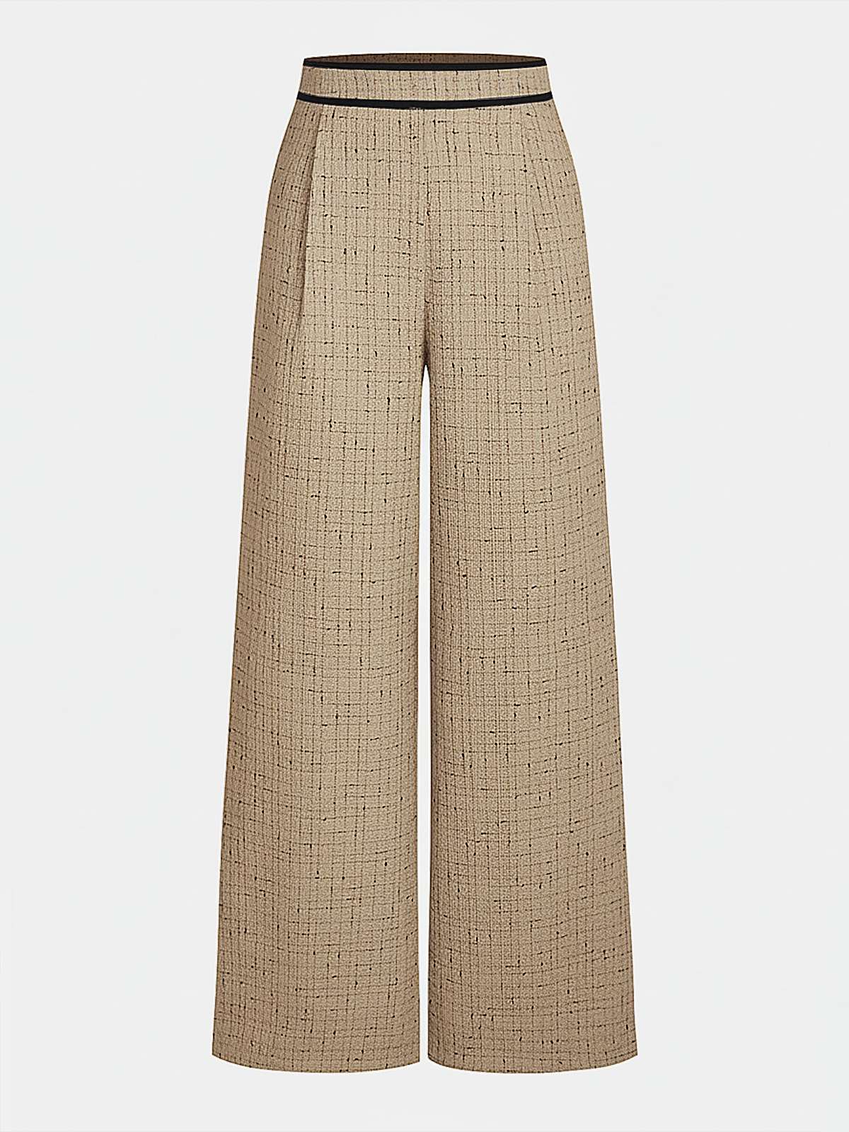 Contrast Waistband Tweed Wide-Leg Pants for Women's Workwear Essentials