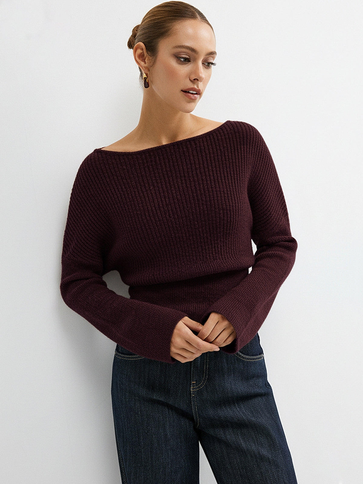 Wool Blend Off-Shoulder Sweater Cozy Winter Essential