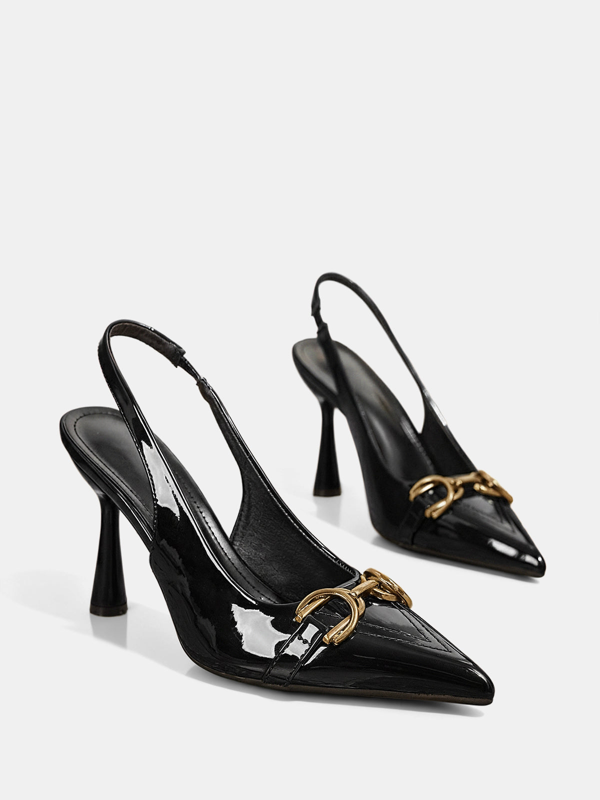 Horsebit Detail Slingback Pumps Elegant Leather Heeled Footwear