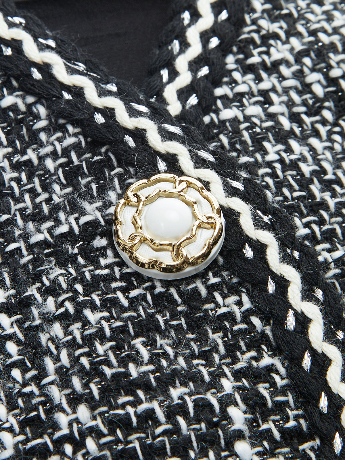 Tweed V-Neck Sleeveless Vest Classic Buttoned Layer Piece