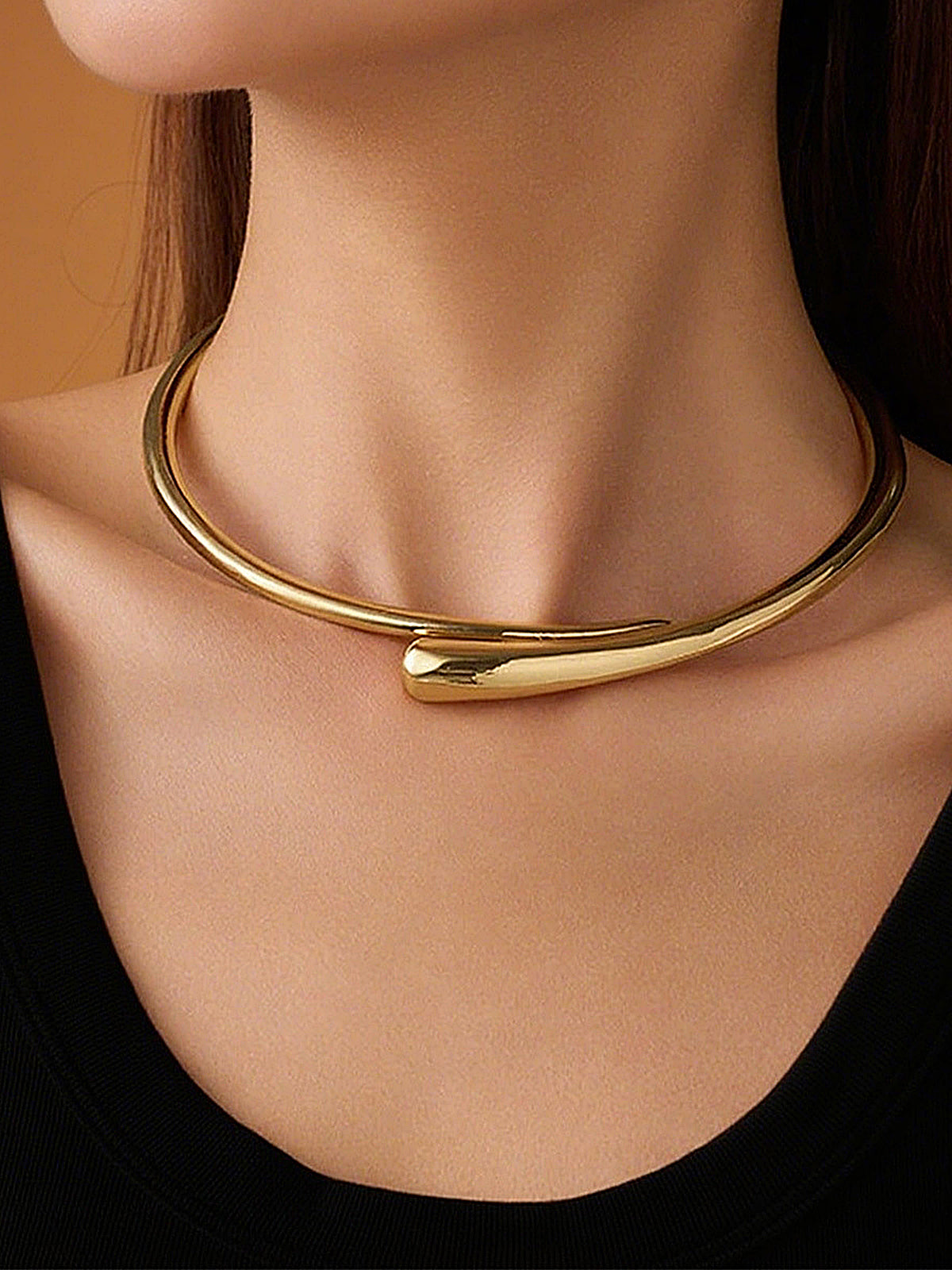Gold-Tone Open Cuff Choker Necklace Adjustable Statement Piece