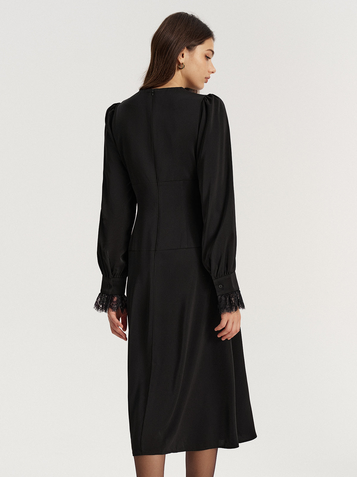 Lace V-Neck Bow Detail Satin Midi Dress for Evening Events