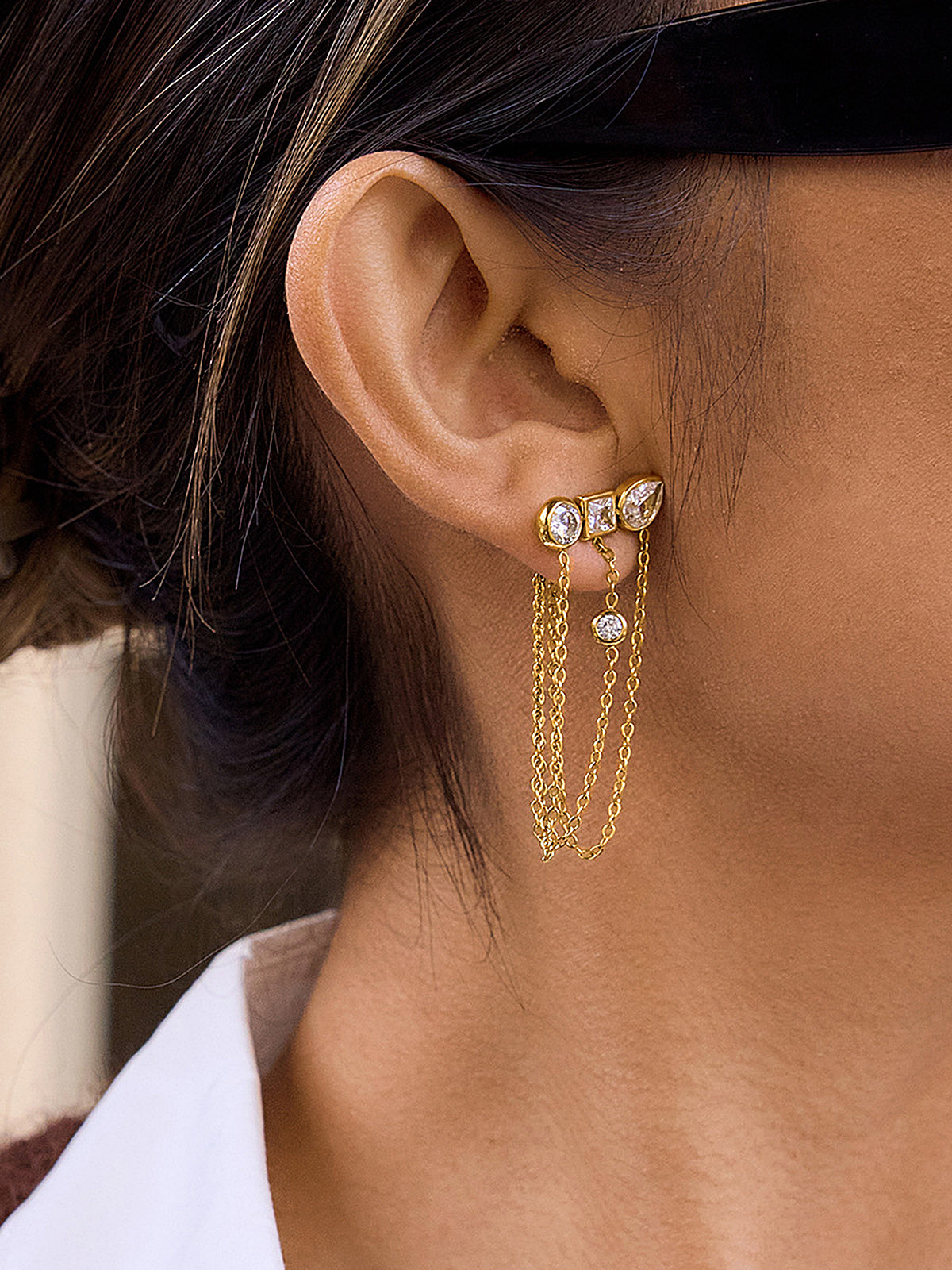 Multi-Stone Chain Drop Cluster Stud Earrings for Women, Elegant Handcrafted Jewelry