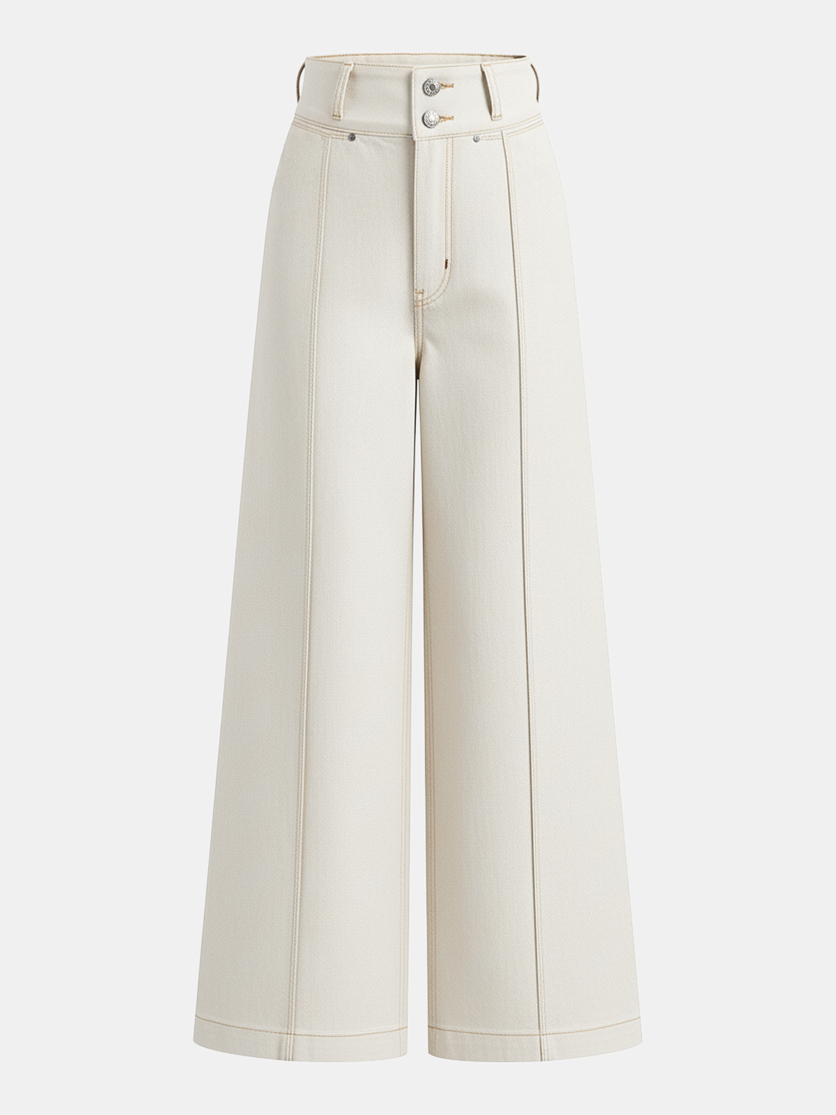 Contrast Waistband High-Waist Denim Straight-Leg Pants for Women