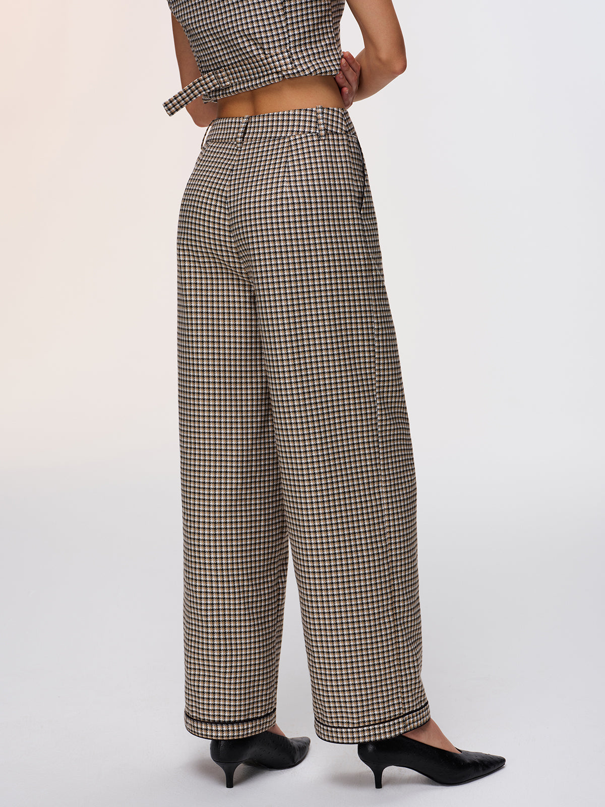 Plaid Vest & Wide Leg Pants Set for Women Trendy Casual Outfit