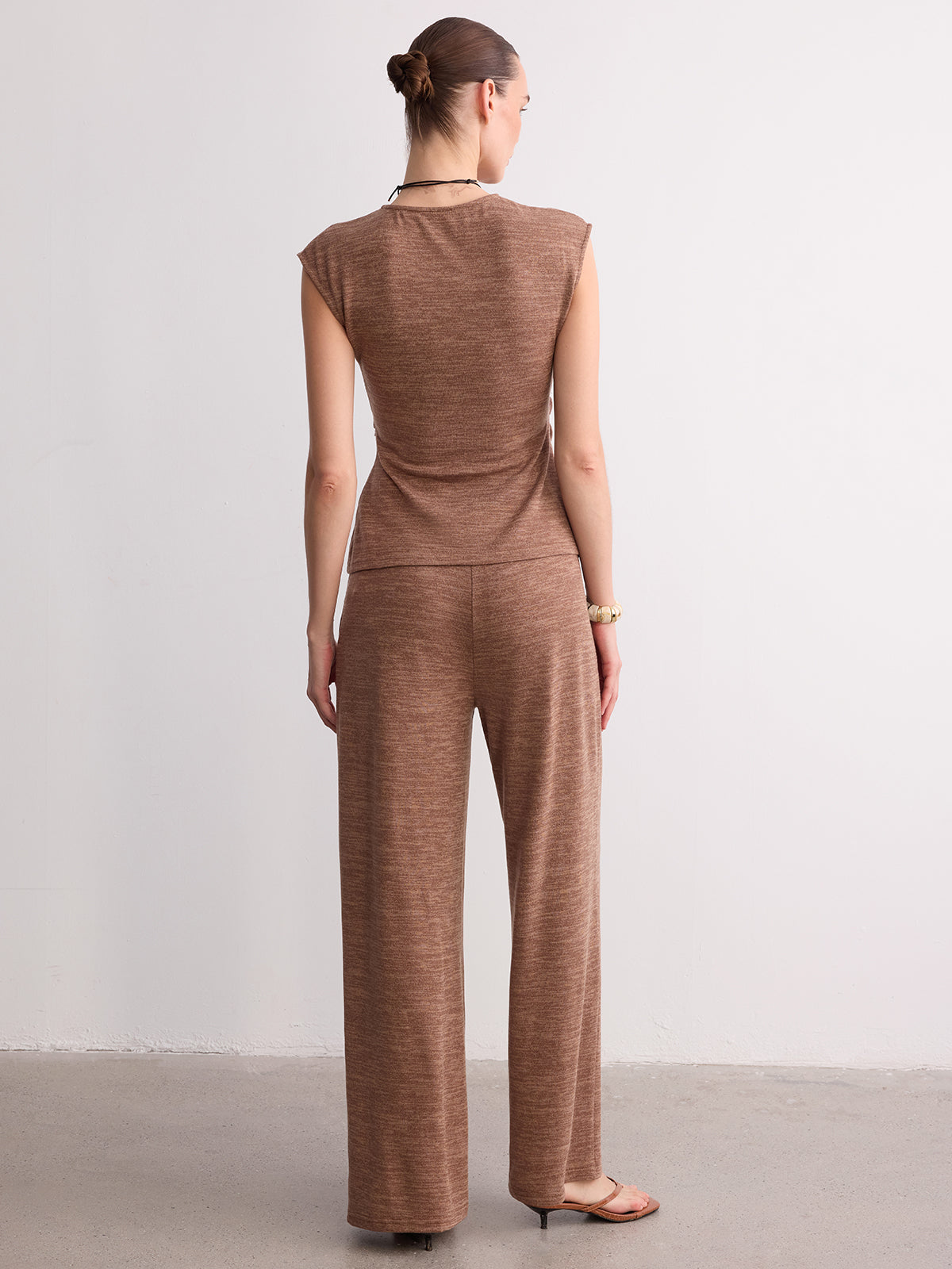 Wrap-Front Sleeveless Knit Top & Pants Set for Casual Wear