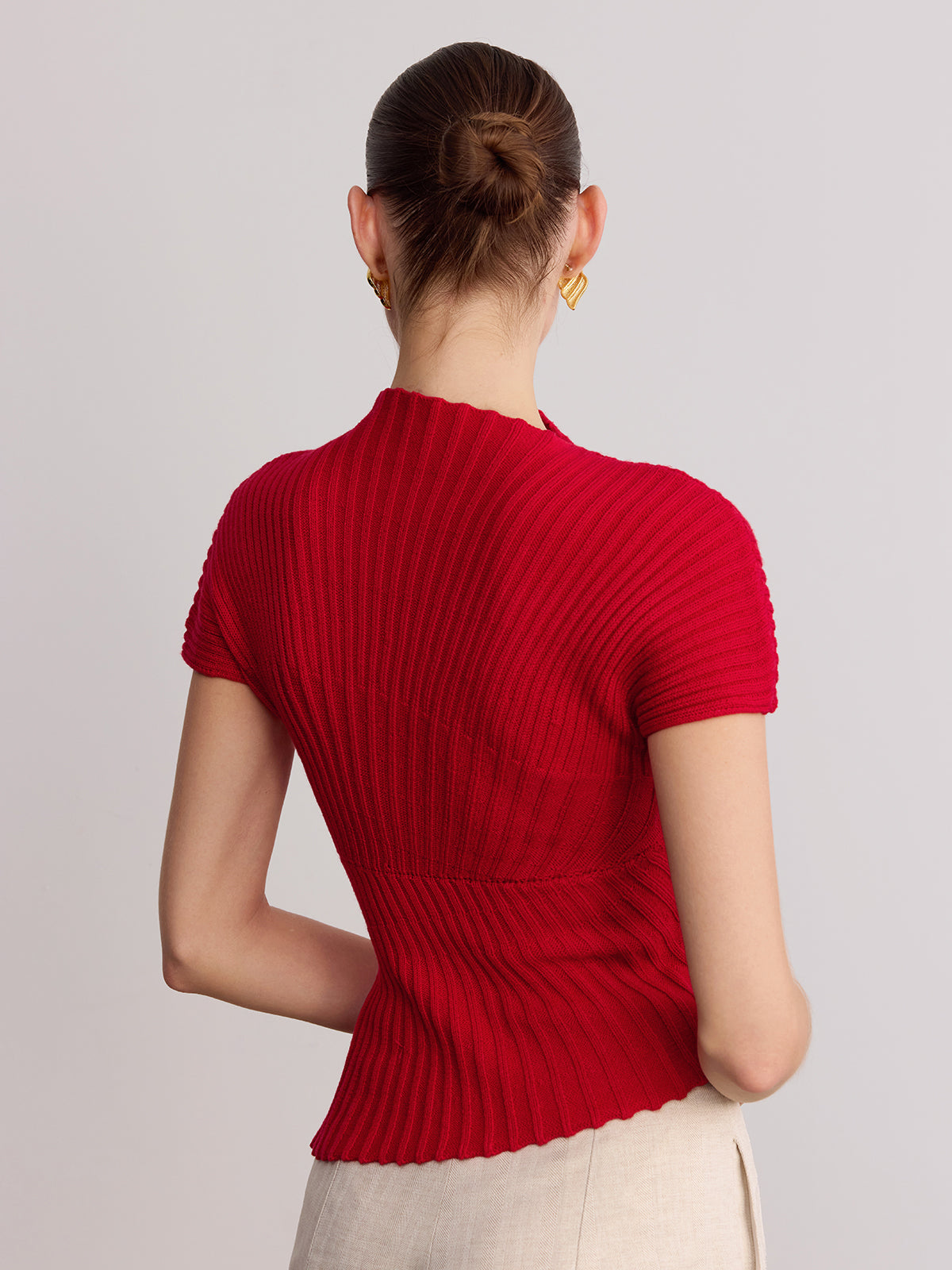 Wool Blend Ribbed Mock Neck Knit Top for Women Winter Essential