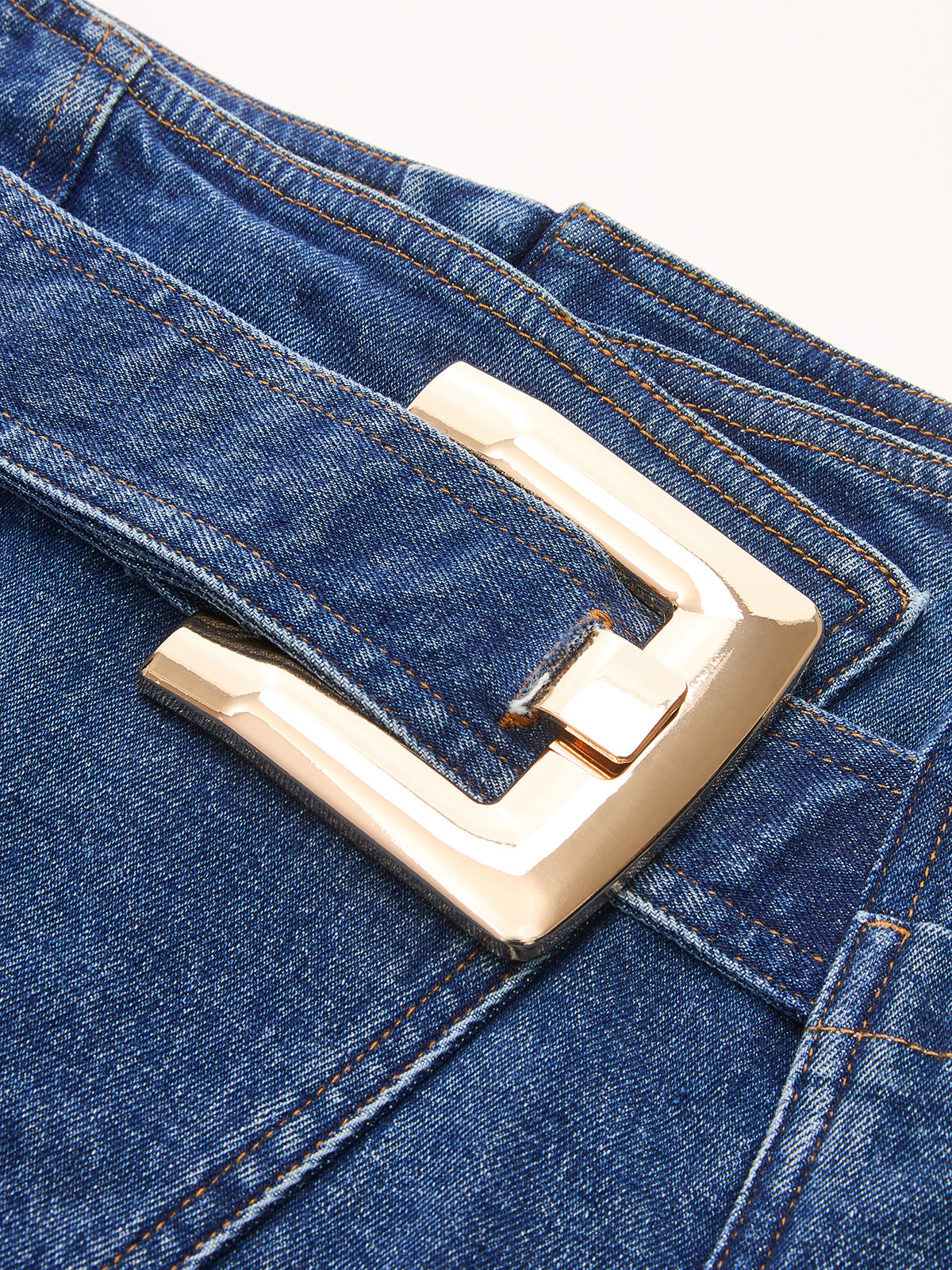 Buckle Detail Asymmetrical Denim Mini Skirt for Women Fashionable Stitch Detailing