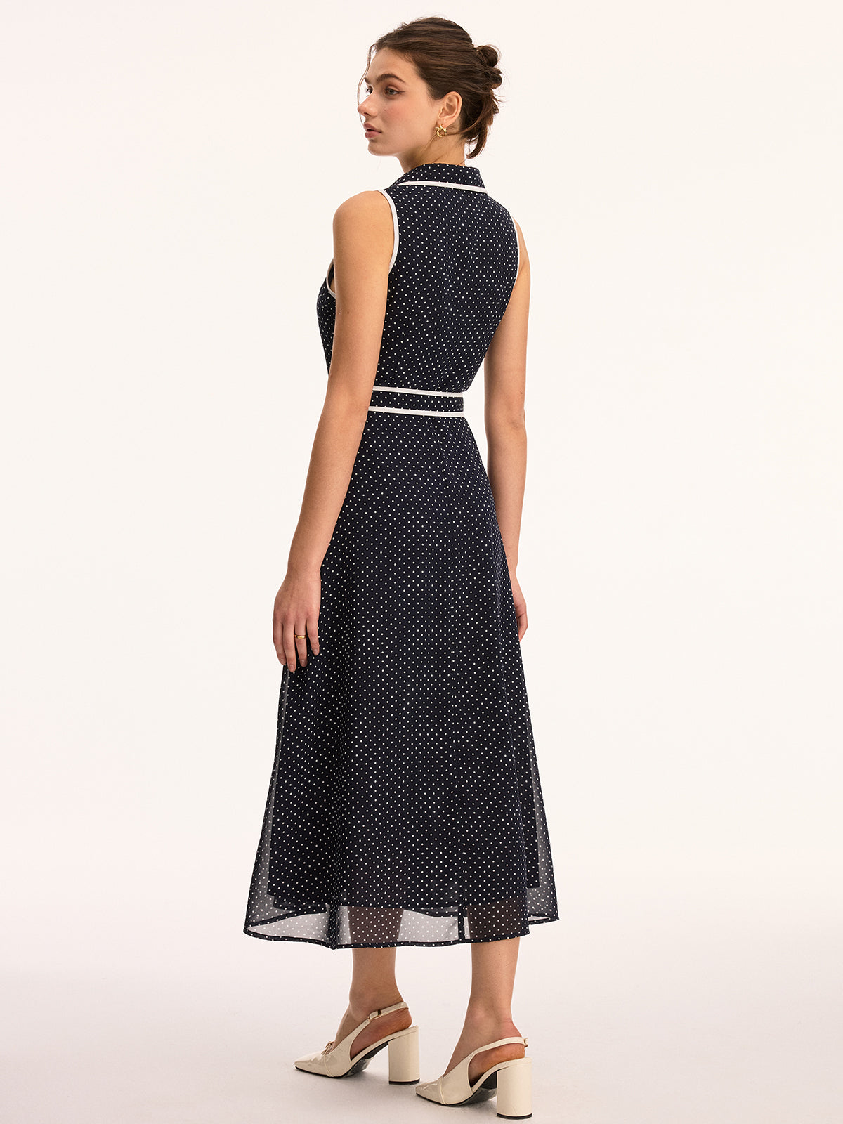 Polka Dot Belted Sleeveless Maxi Dress for Women Summer Casual