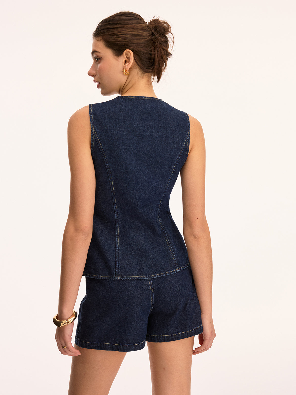 Asymmetrical Button Denim Vest & Shorts Set for Trendy Summer Wear