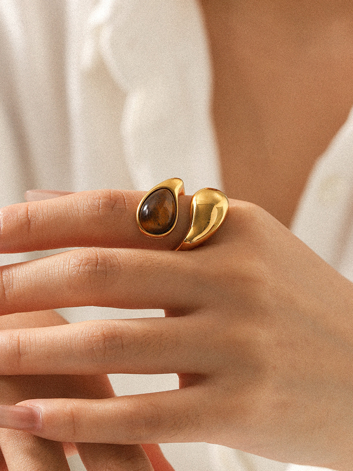Tiger Eye Stone Open Cuff Ring Adjustable Gemstone Jewelry