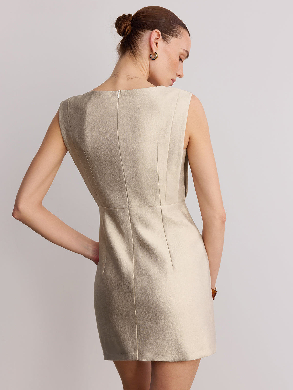 Metal Detail Sleeveless Mini Dress with Back Zipper Closure