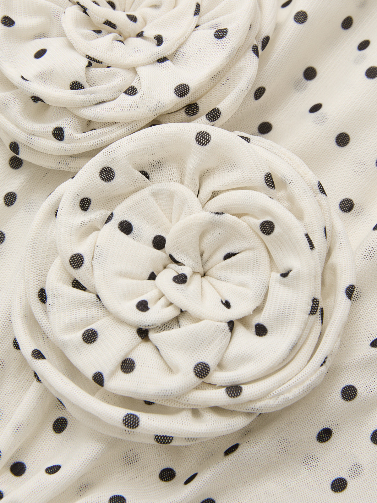 Polka Dot 3D Flower One Shoulder Top with Ruffle Detail