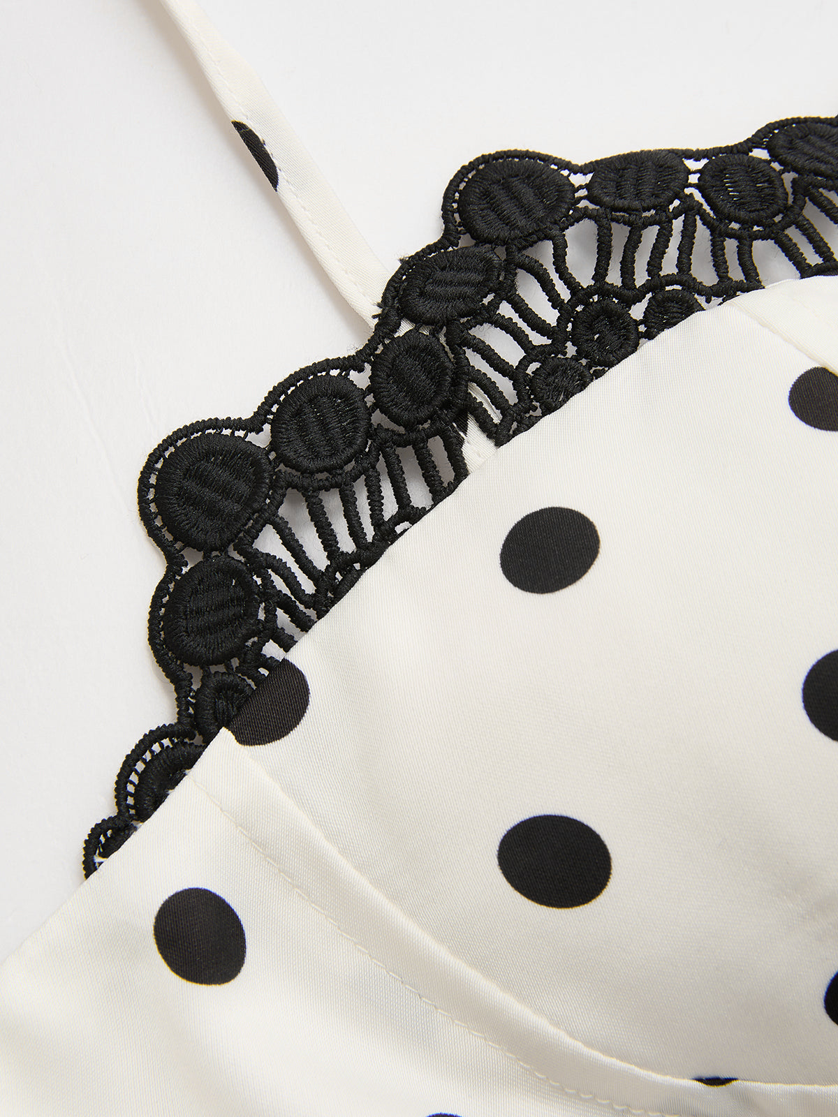 Polka Dot Lace Trim Cami Top & Pleated Skirt Matching Sets for Women