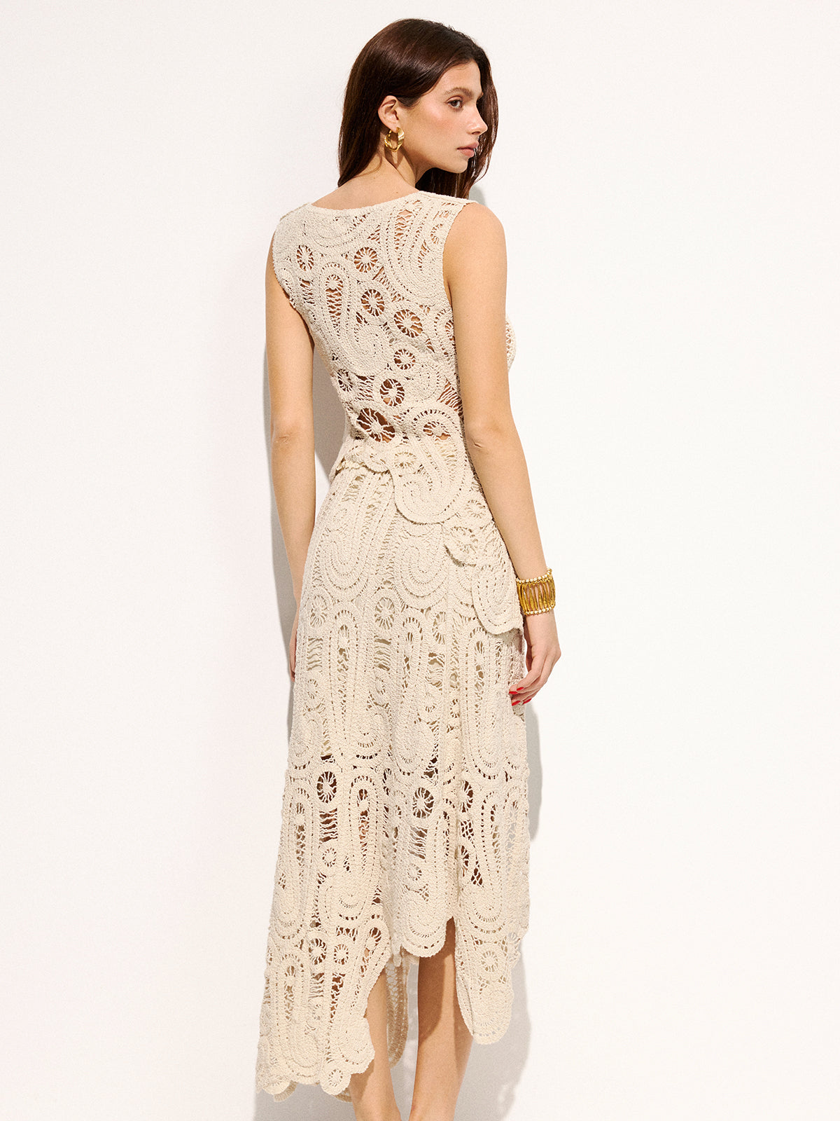 Crochet Lace Sleeveless Top & Midi Skirt Set for Summer Outfits