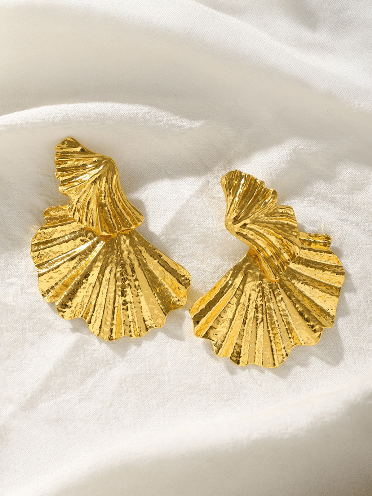 Double Fan Statement Earrings with Layered Drop Design