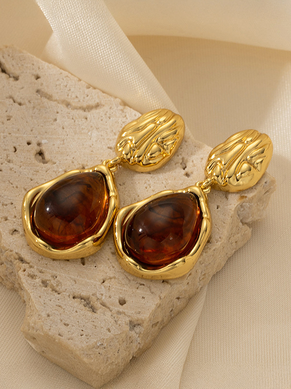 Textured Teardrop Gem Drop Earrings Elegant Fashion Statement