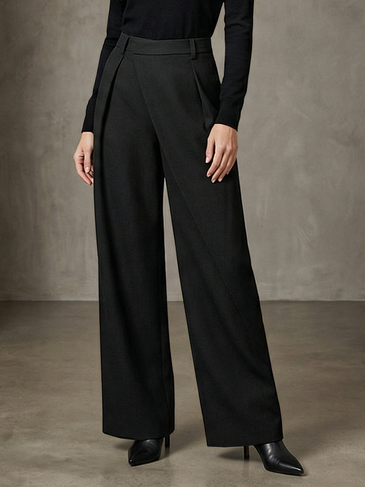 Asymmetric Pleated Wide-Leg Pants High Waist Palazzo Style