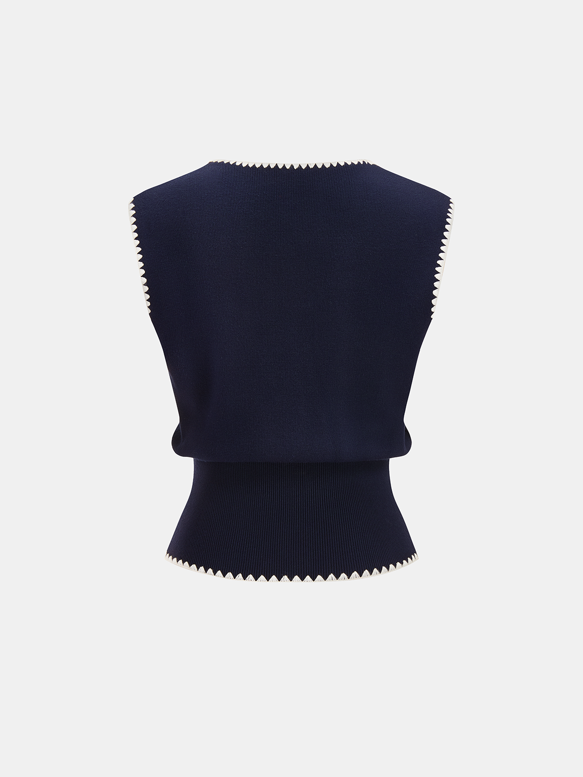 Contrast Trim Metal Closure Stylish Women's Knitted Vest