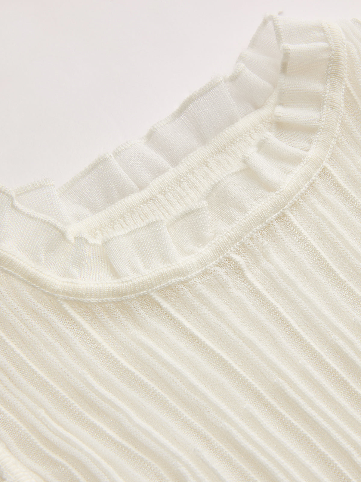 Ruffled Wool Blend Sheer Ribbed Knit Top - Cozy Lightweight Women’s Casual Shirt