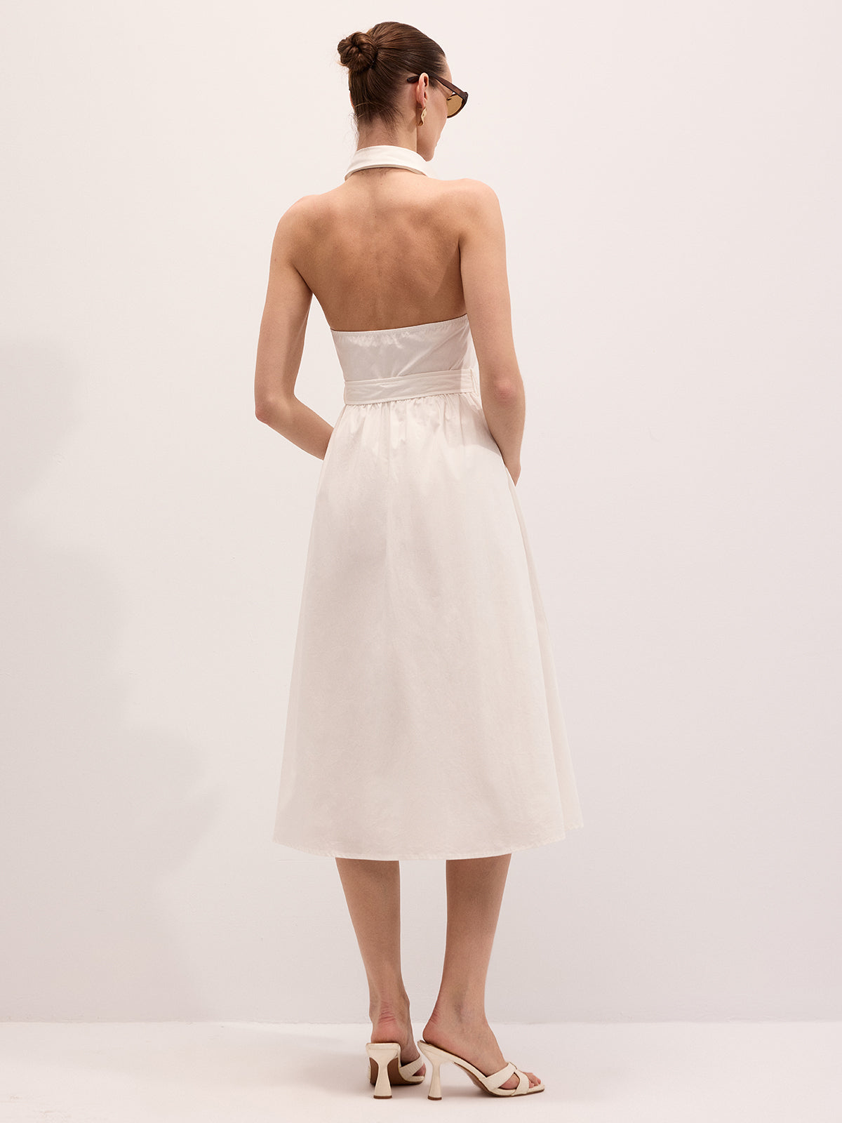 Cotton Embroidered Belted Halter Maxi Dress for Women Summer Wedding