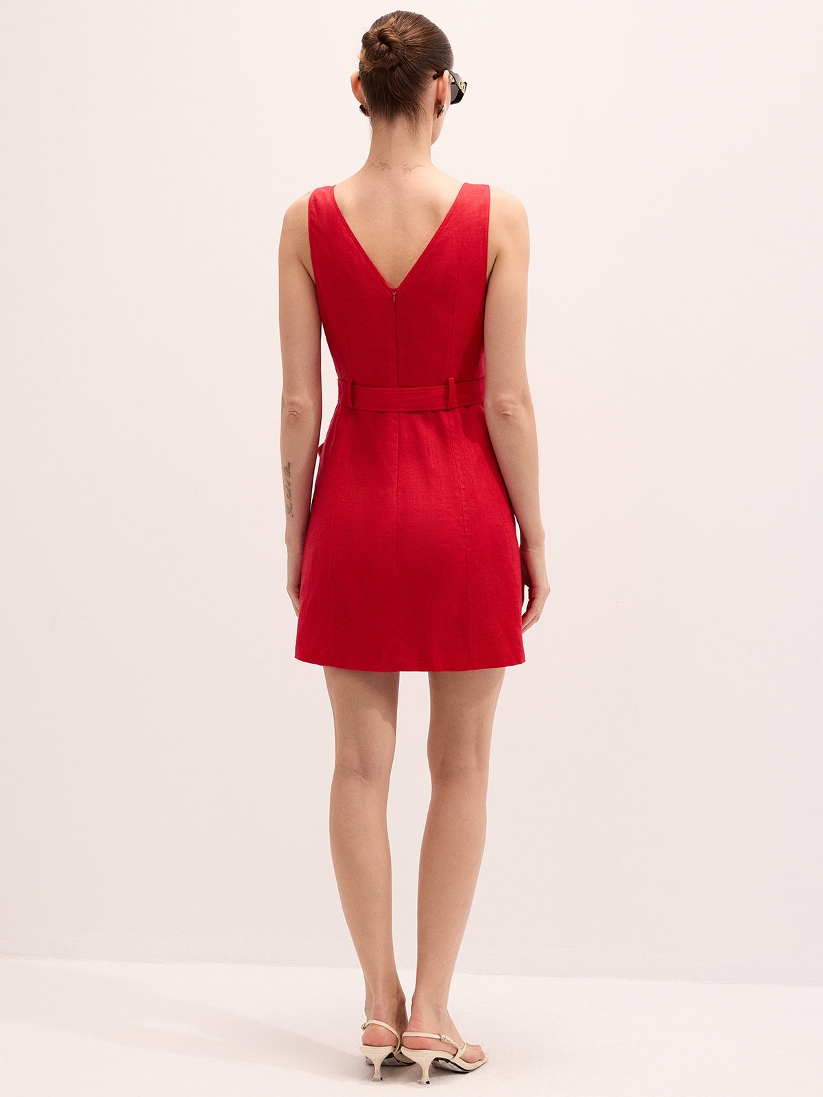 Linen Blend Sleeveless Belted Mini Dress | Casual Summer Fashion