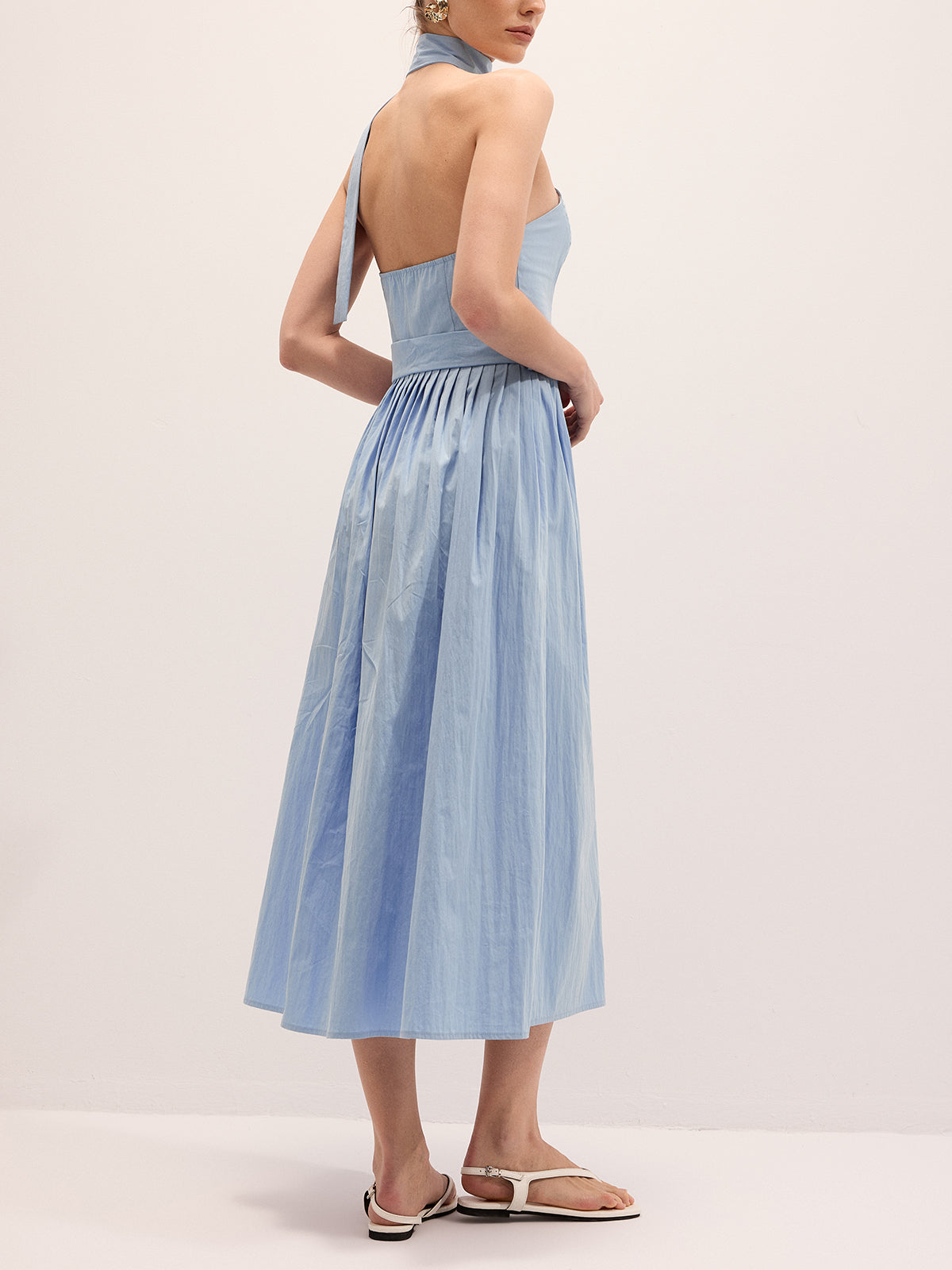 Halter Neck Cotton Blend Belted Maxi Dress for Summer Weddings