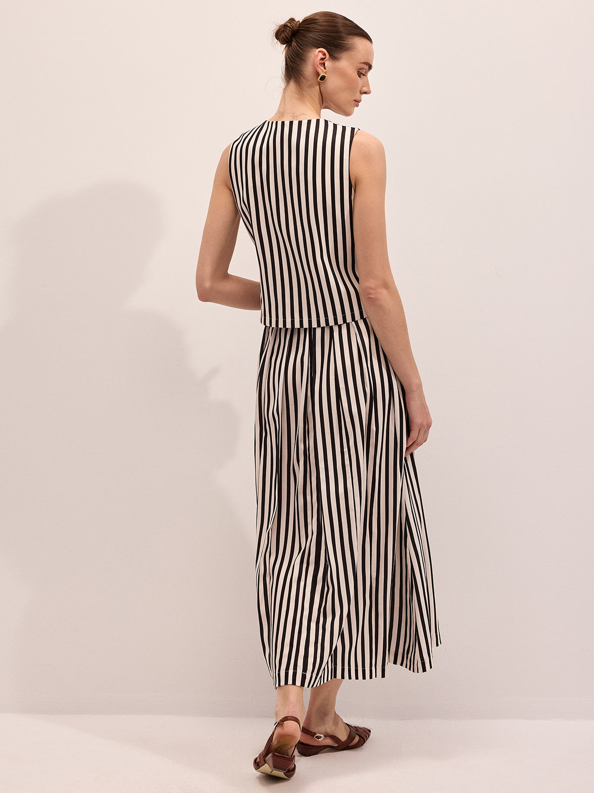 Striped Sleeveless Vest & Maxi Skirt Set for Women Casual Summer Outfits