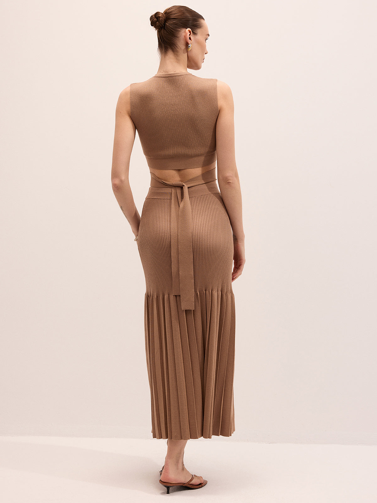 Cut-Out Knit Top & Pleated Midi Skirt Set - Women's Fashion Outfit