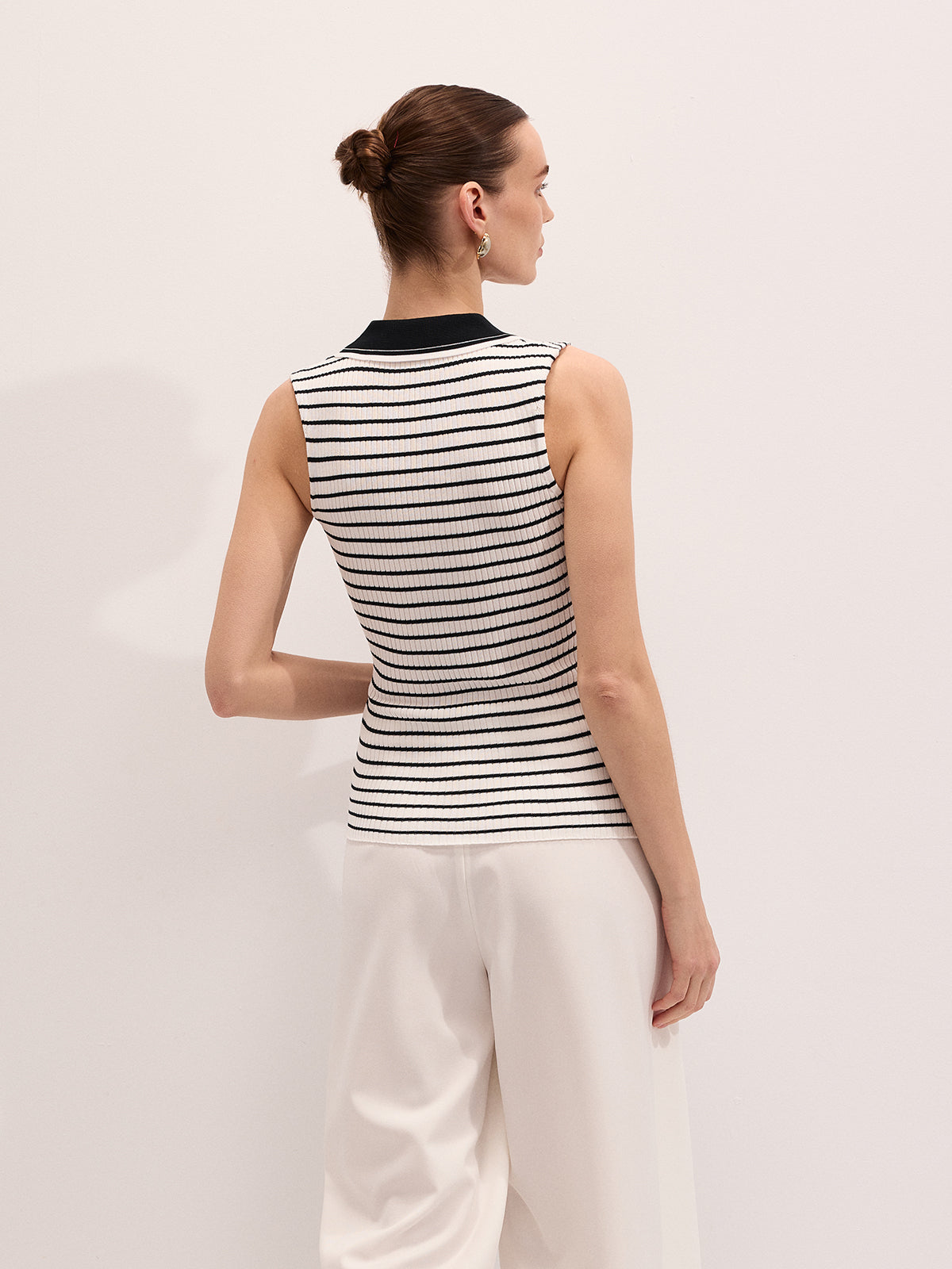 Striped Collared Sleeveless Knit Top for Women Summer Casual