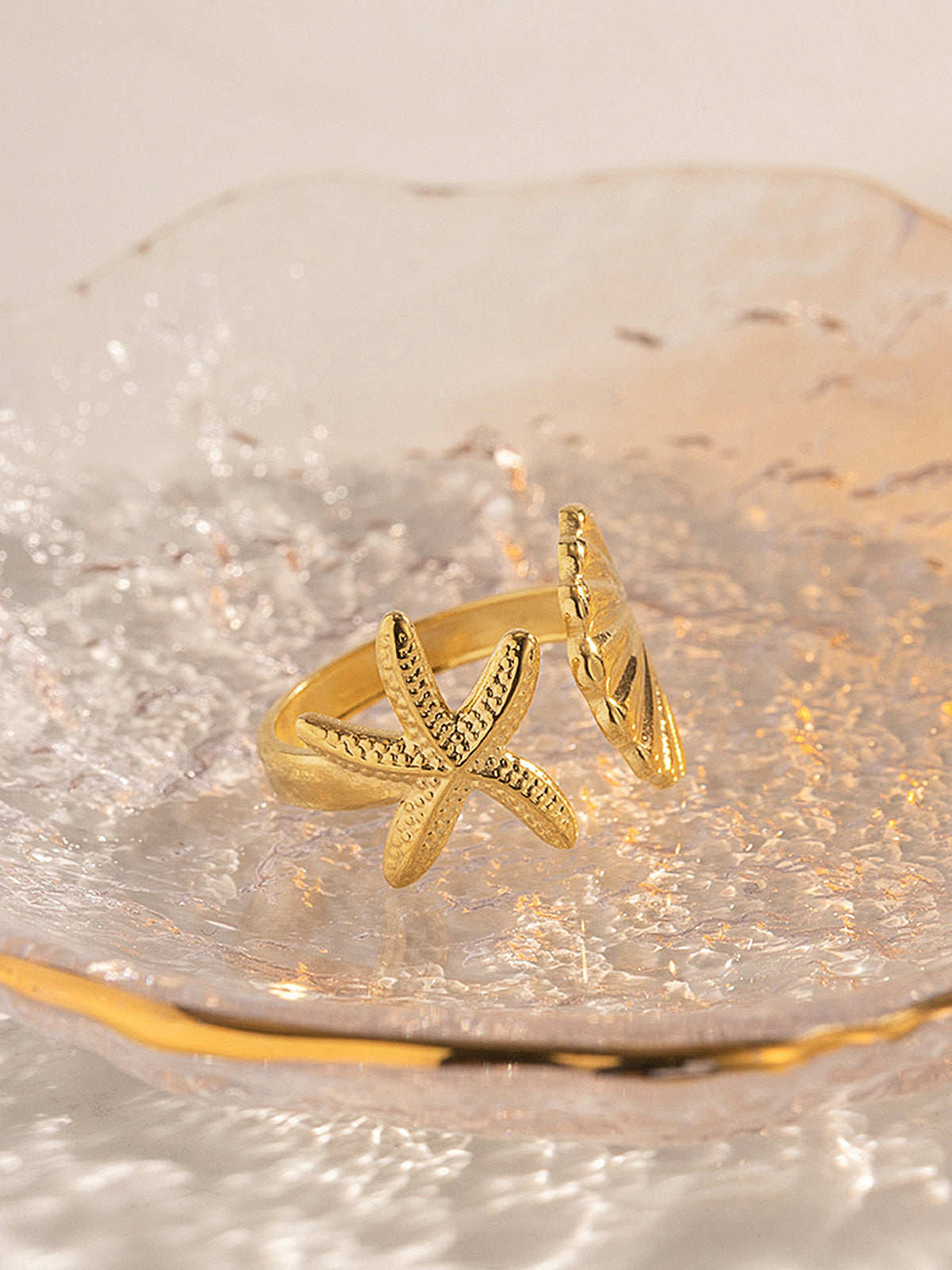 Starfish Shell Open Cuff Ring Adjustable Beach Jewelry