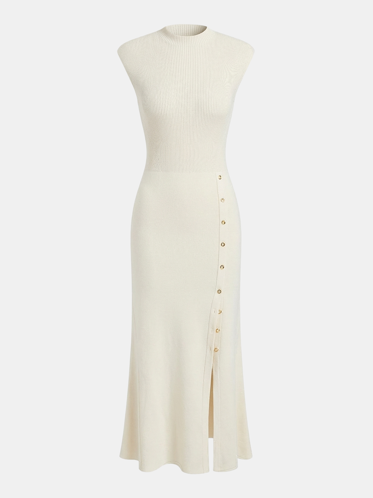 Button Detail Cap Sleeve Rib Knit Maxi Dress for Women, Elegant Full-Length Casual Wear