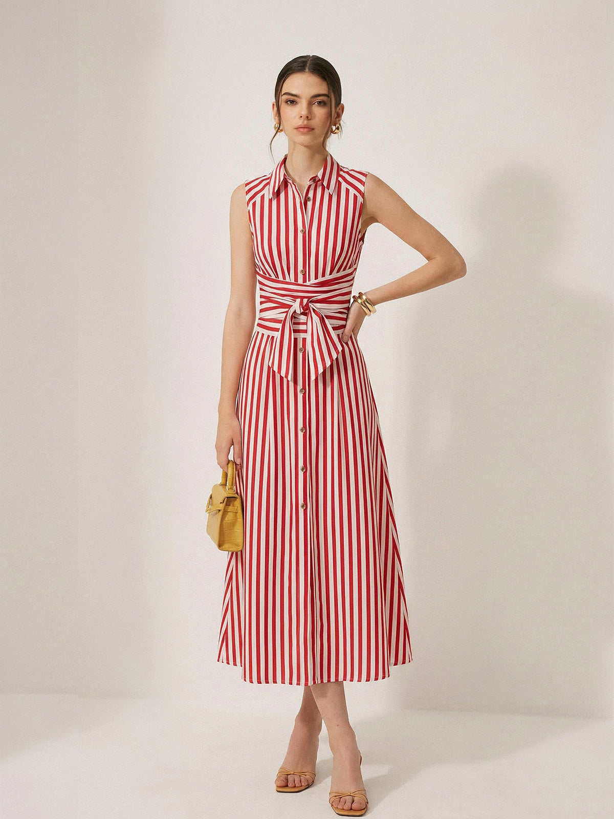 Sleeveless Striped Tie Waist Maxi Dress for Women Comfort Fit