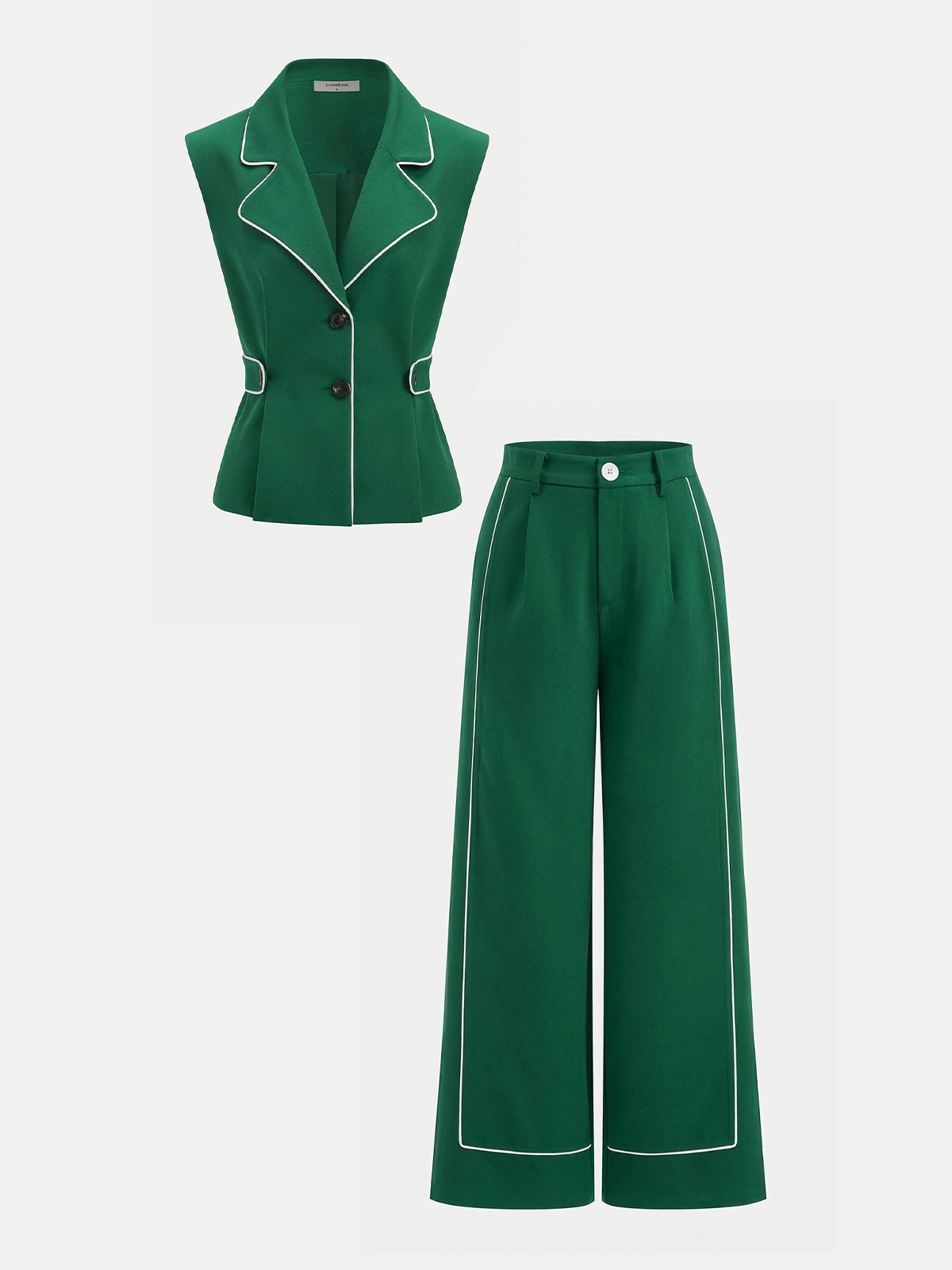 Contrast Trim Blazer Vest & Pants Set - Casual Women's Formal Wear