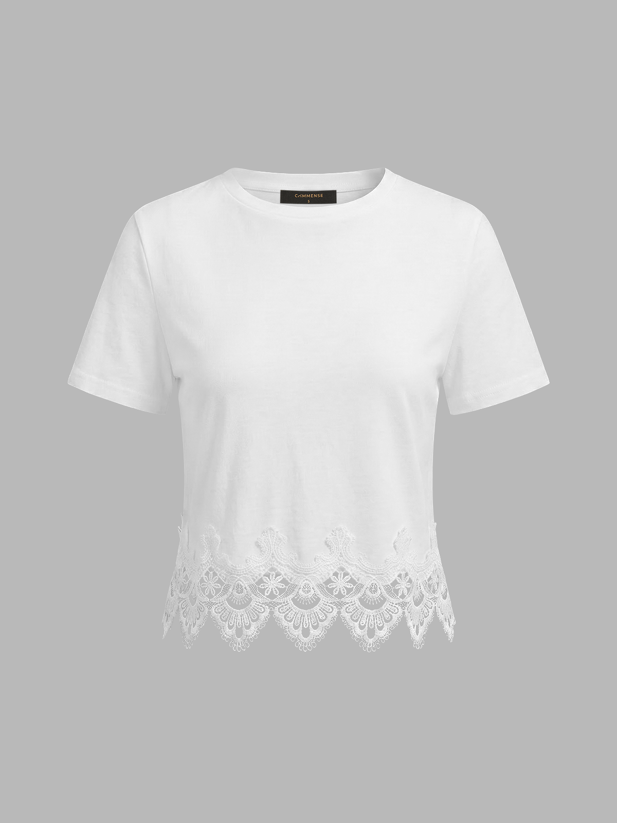 Lace Trim Short-Sleeve Crop Top for Women Summer Casual