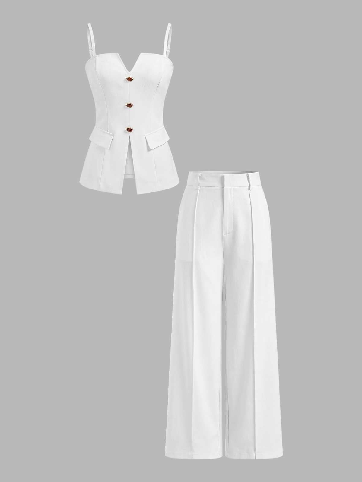 Buttoned Cami Top & Wide Leg Pants Set for Casual Wear