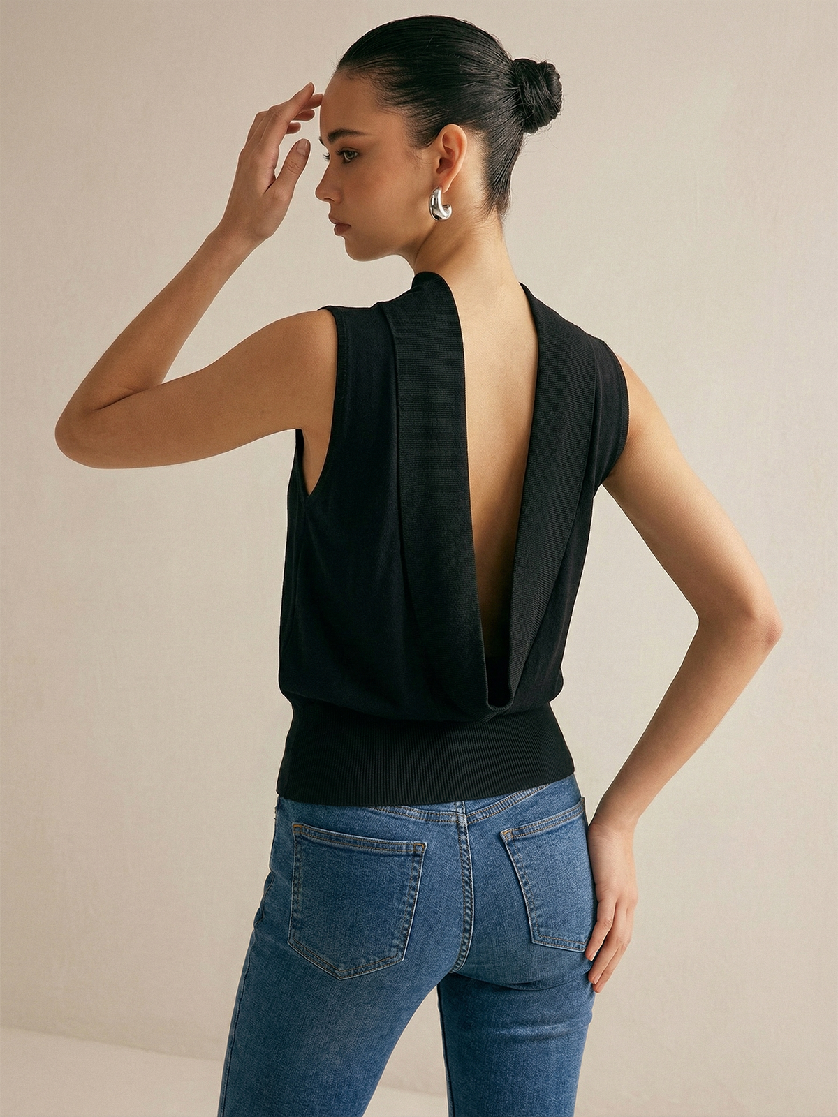 Backless Sleeveless Knit Top Summer Casual Fashion