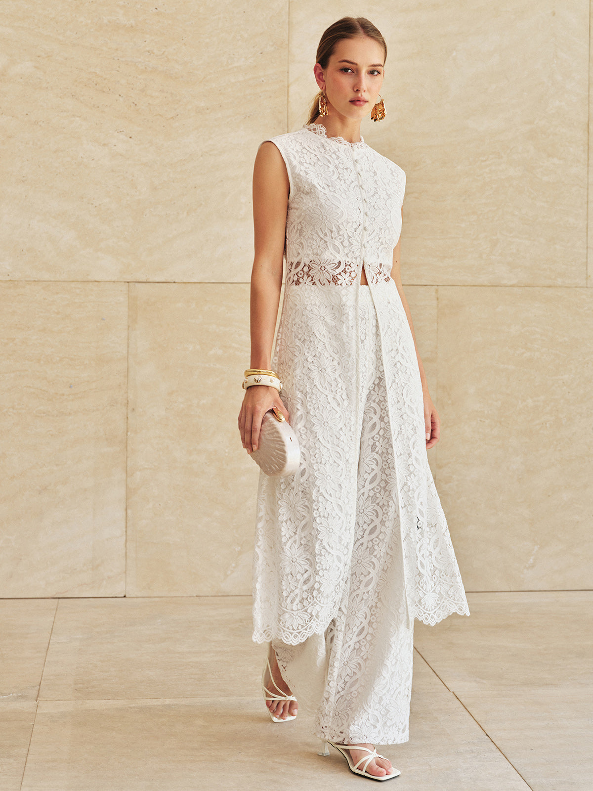 Lace Mid-Waist Wide-Leg Pants for Elegant Evening Wear