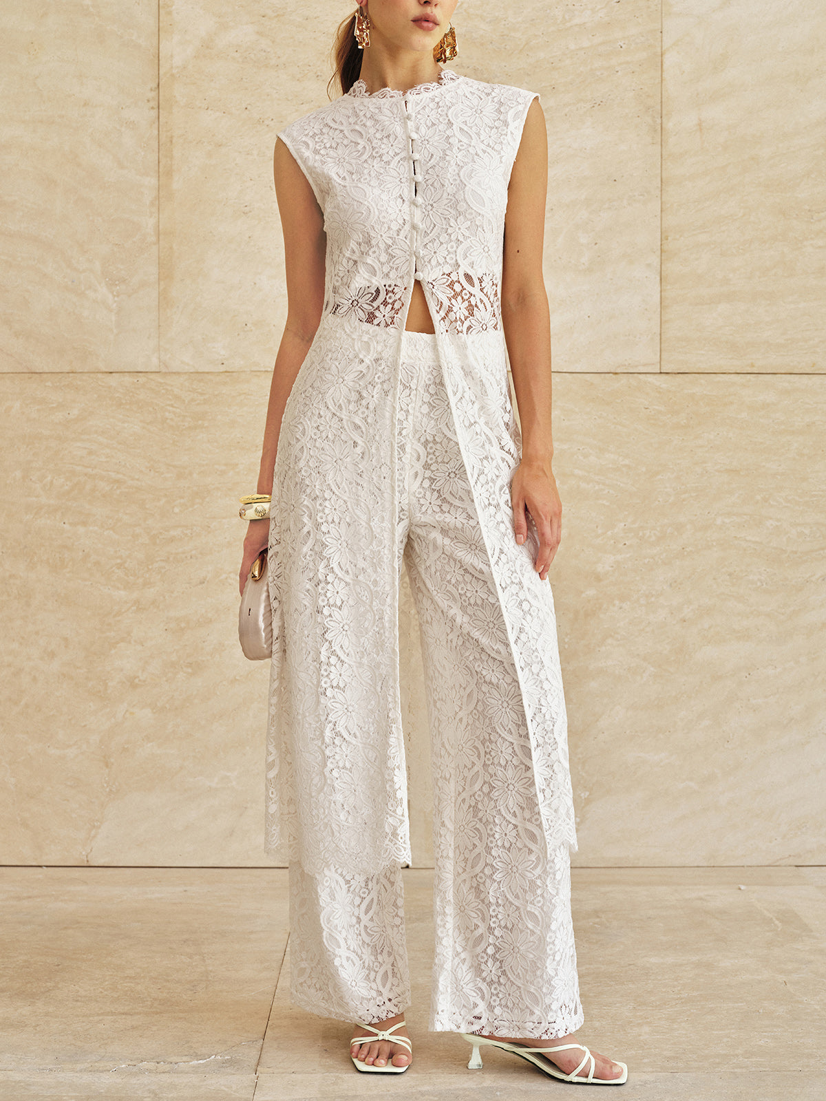 Sleeveless Lace Longline Top with Floral Detail for Women