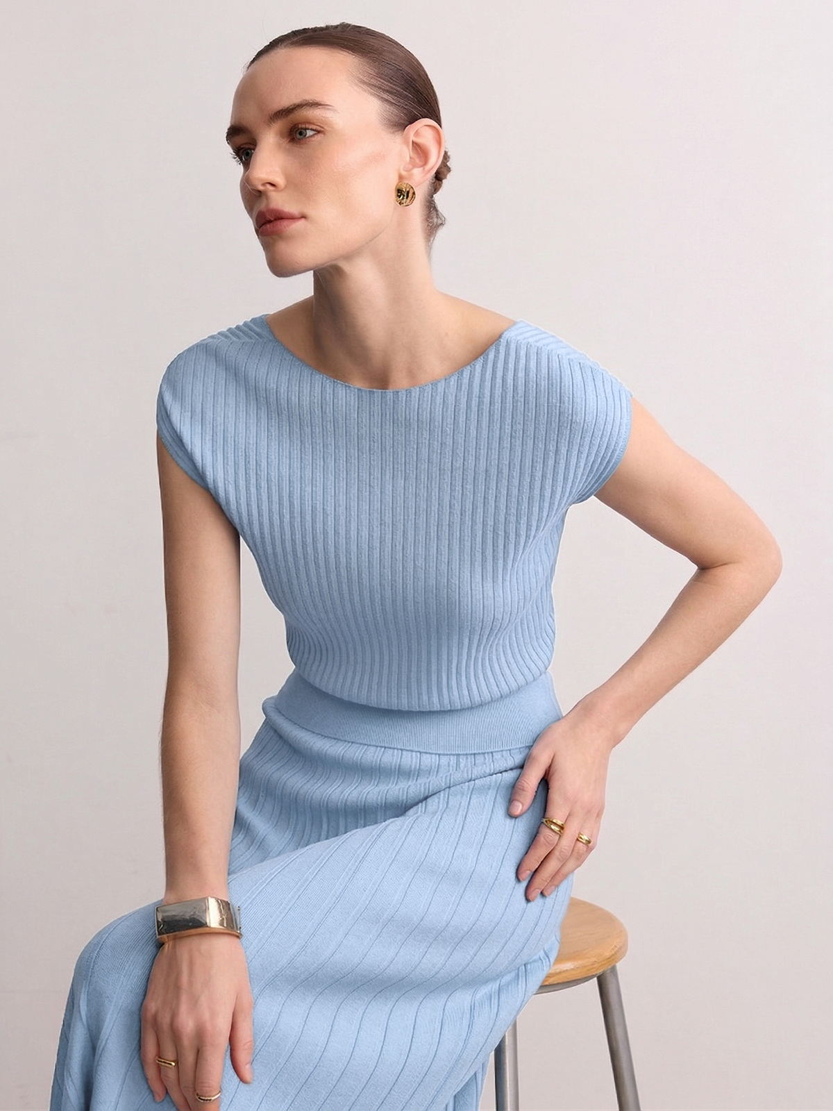 Ribbed Knit Maxi Skirt Comfortable Stretch Fit Long Length