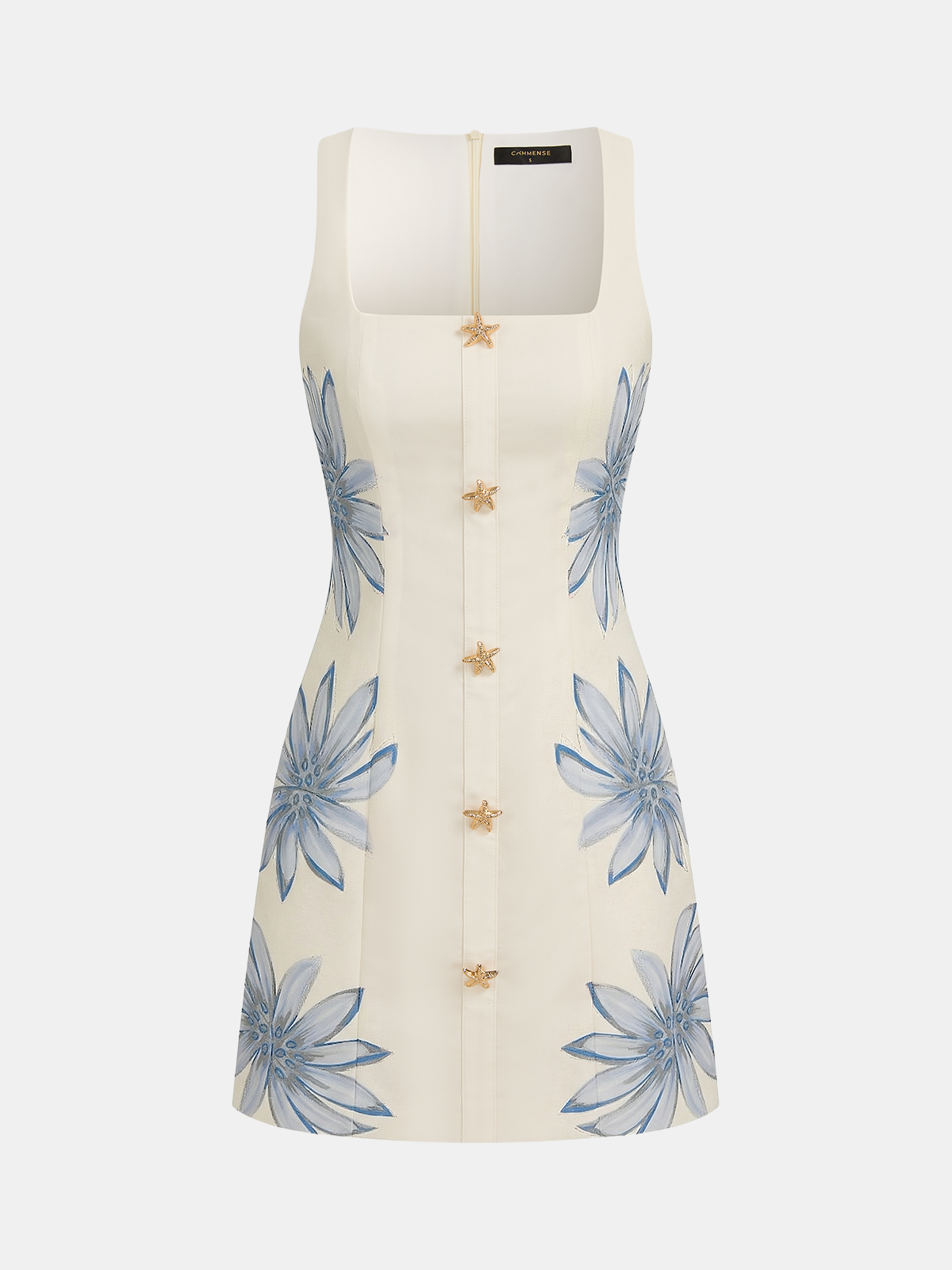 Starfish Detail Floral Print Sleeveless Mini Dress with Ruffle Hem