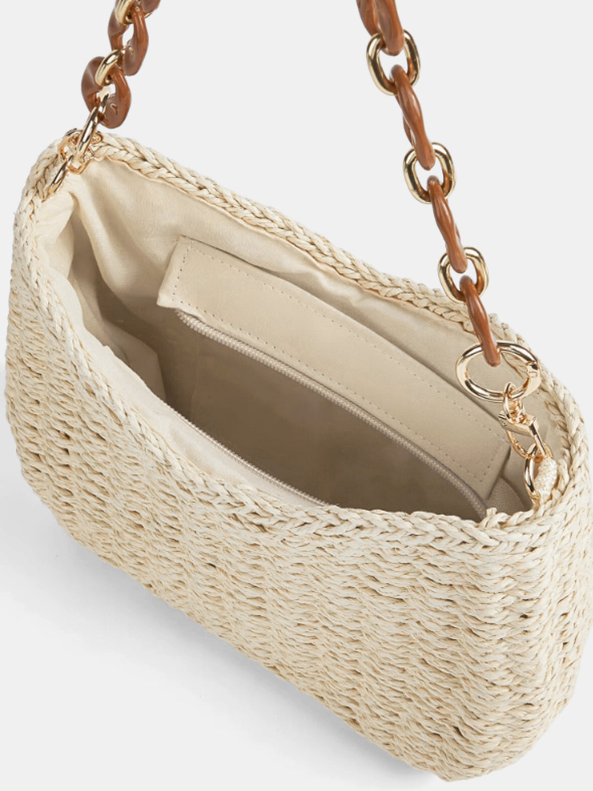 Chain Strap Straw Woven Shoulder Bag for Summer Outfits and Beach Trips