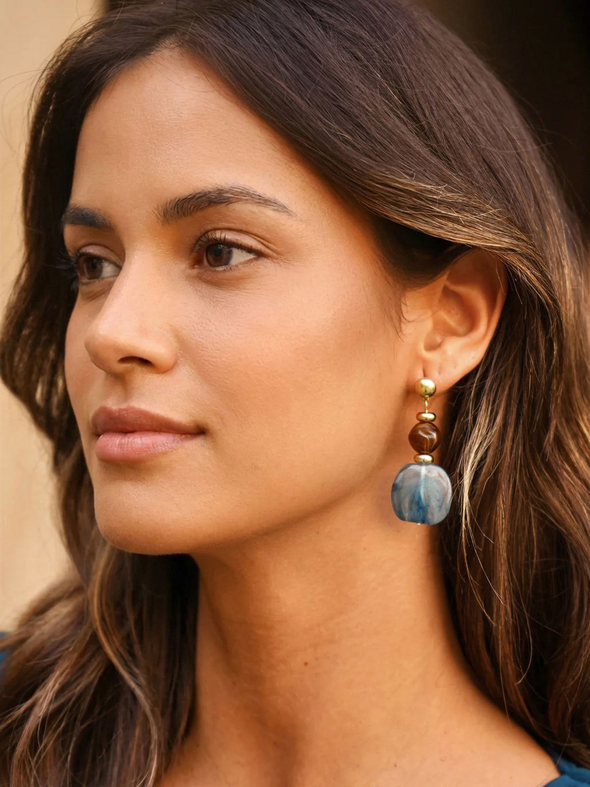 Vintage Resin Bead Drop Dangle Earrings, Bohemian Statement Fashion Jewelry