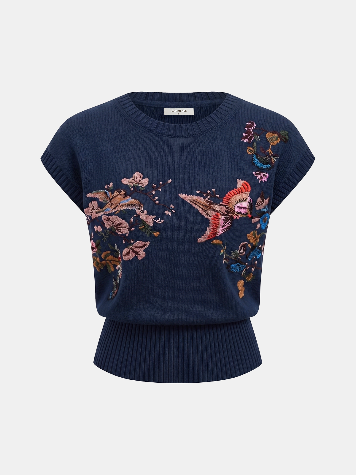 Embroidered Floral Bird Knit Vest for Women Casual Wear