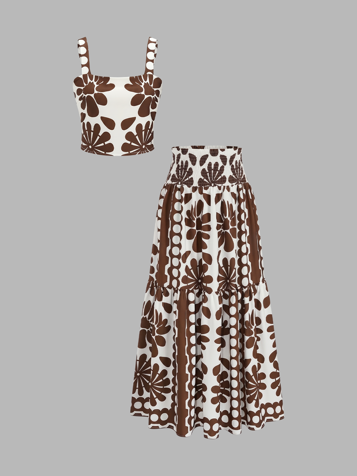 Floral Print Cami Top & Smocked Skirt Set for Women Summer Trend