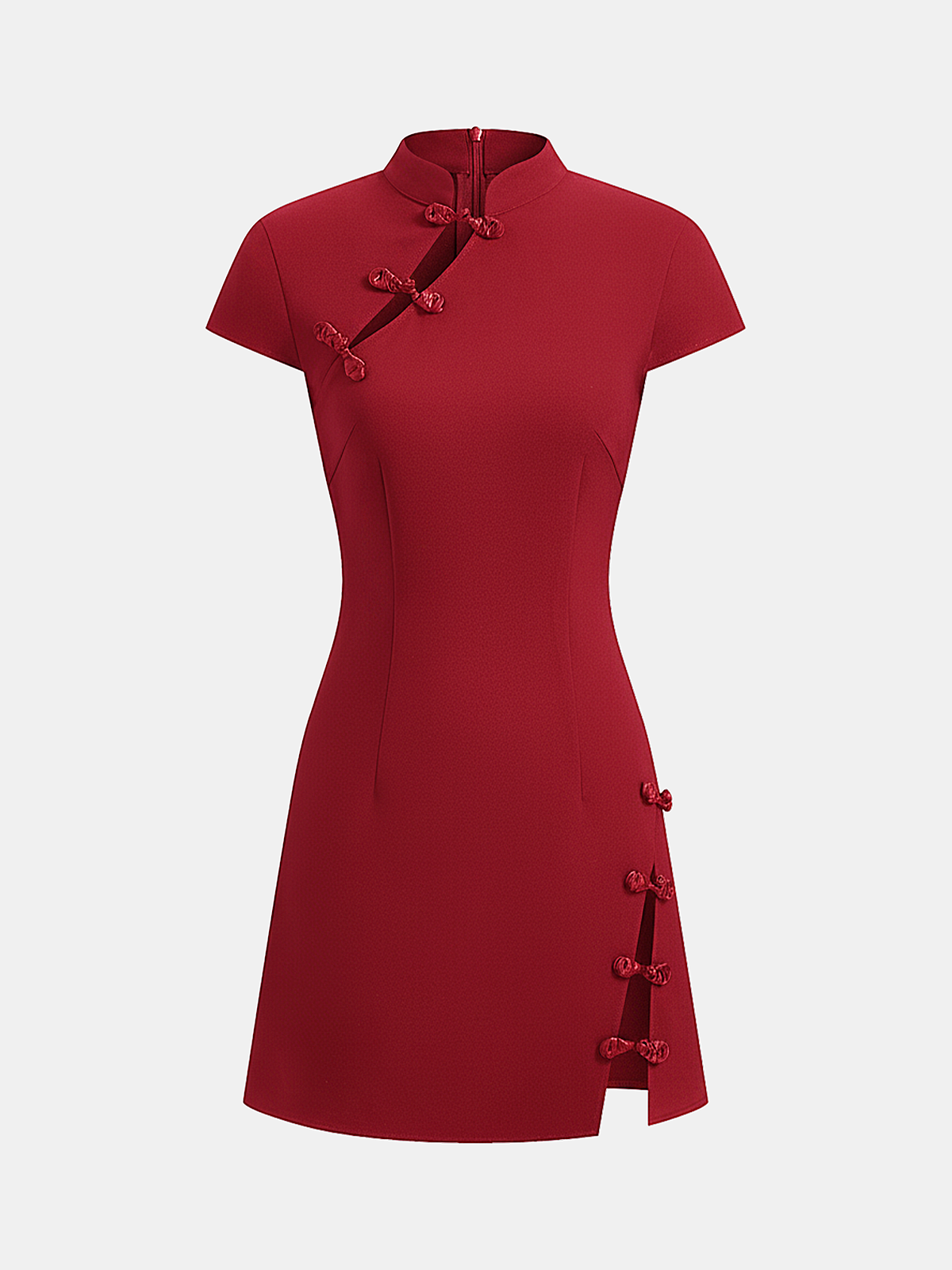 Mandarin Collar Frog Button Mini Dress Traditional Chinese Style