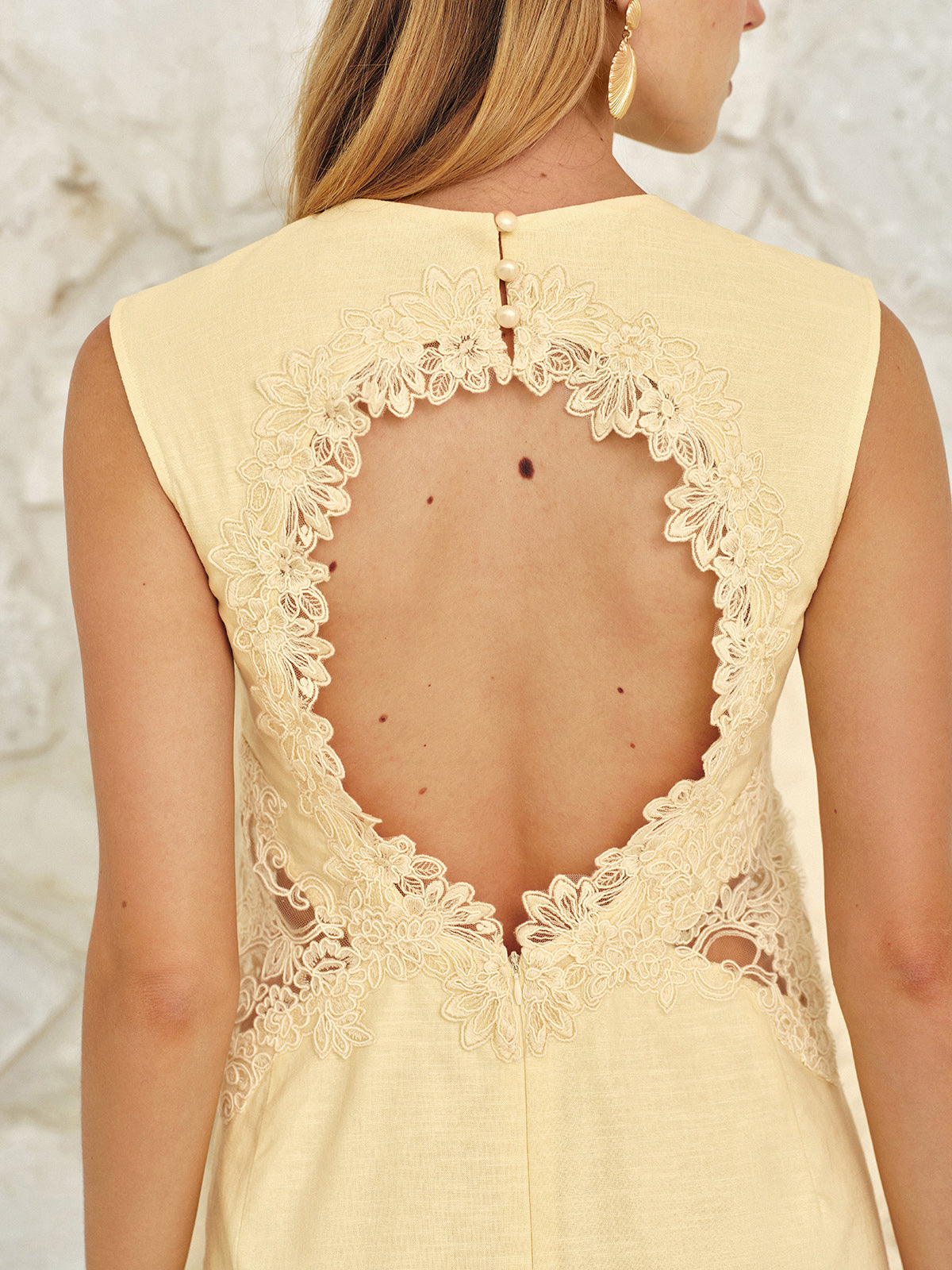 Backless Lace Cotton Linen Mini Dress Summer Beach Casual
