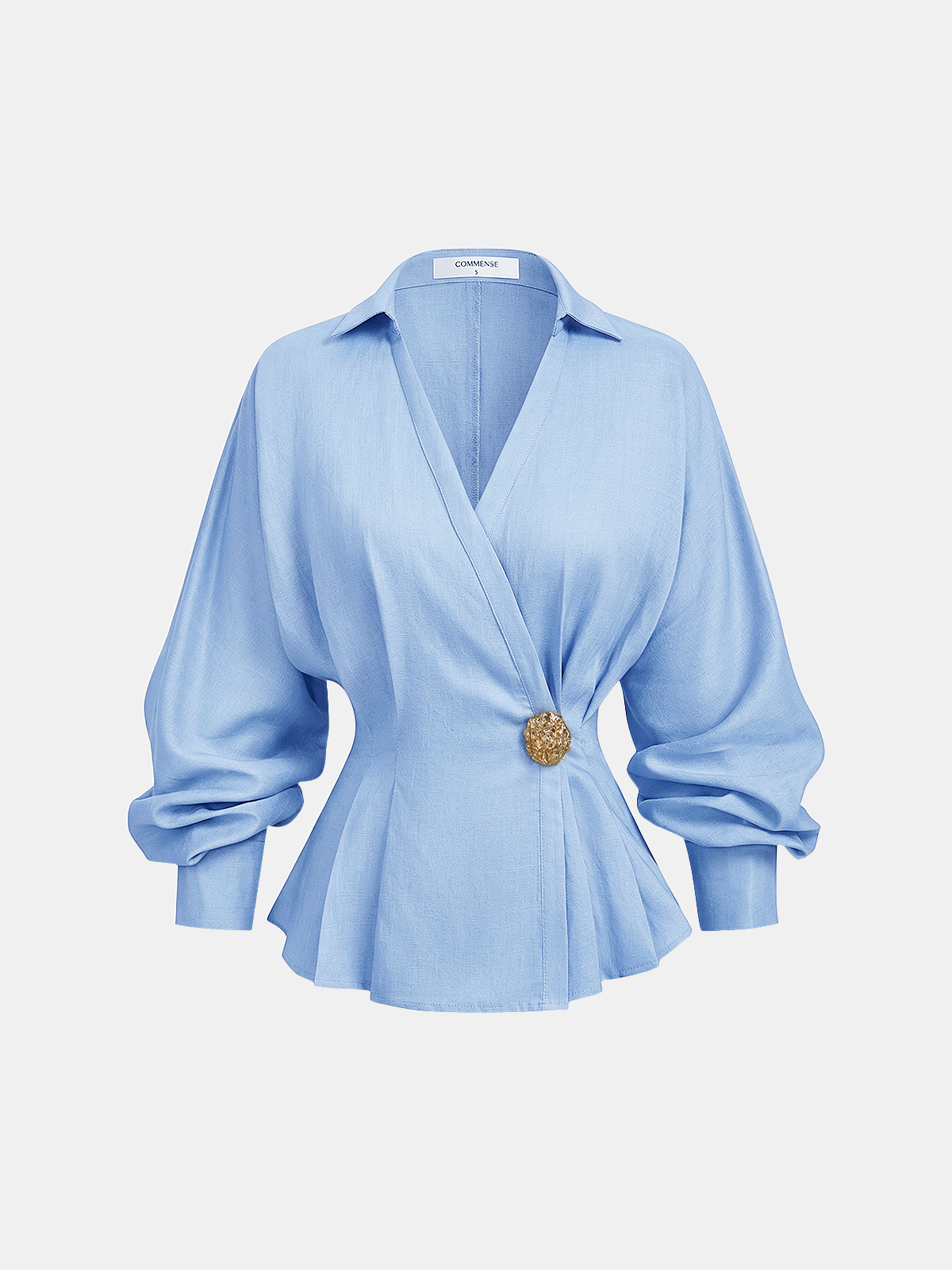 Linen Blend Balloon Sleeve Wrap Blouse for Women Casual Fit