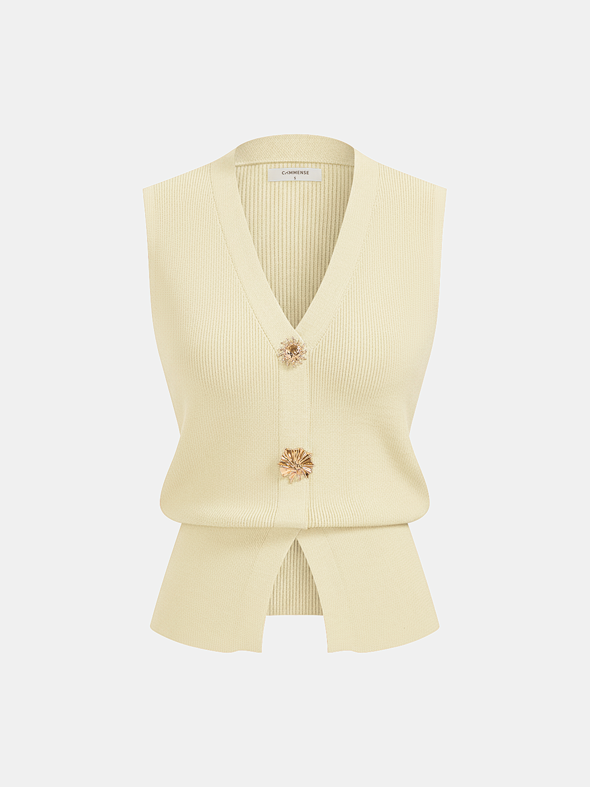Decorative Button V Neck Knit Vest with Sleeveless Design for Women