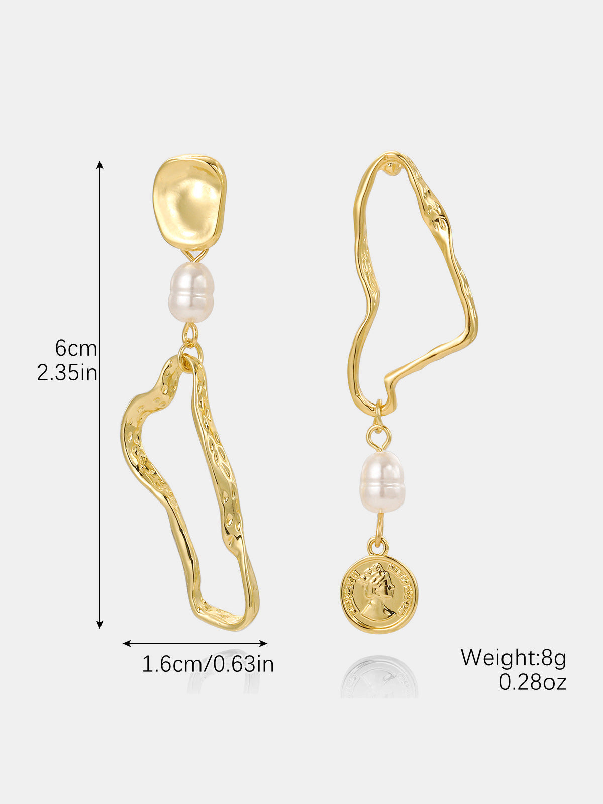 Asymmetrical Coin Pearl Drop Earrings Handcrafted Elegant Bridal Jewelry
